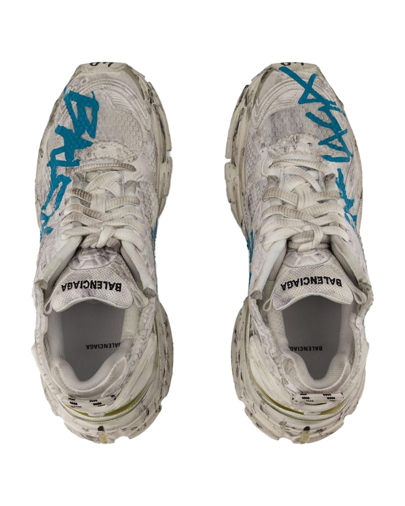 Balenciaga Runner Graffiti Distressed Sneakers Women White | White