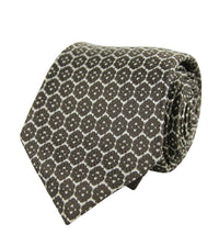 Bottega Veneta Men's Flower Print Beige / Dark Brown Silk Woven Tie Beige Dark Brown