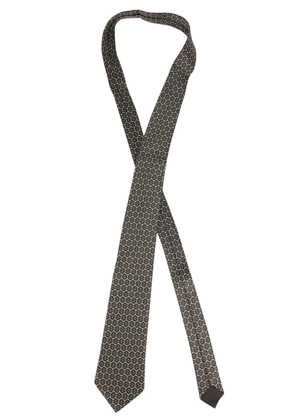 Bottega Veneta Men's Flower Print Beige / Dark Brown Silk Woven Tie