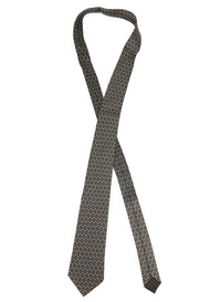 Bottega Veneta Men's Flower Print Beige / Dark Brown Silk Woven Tie