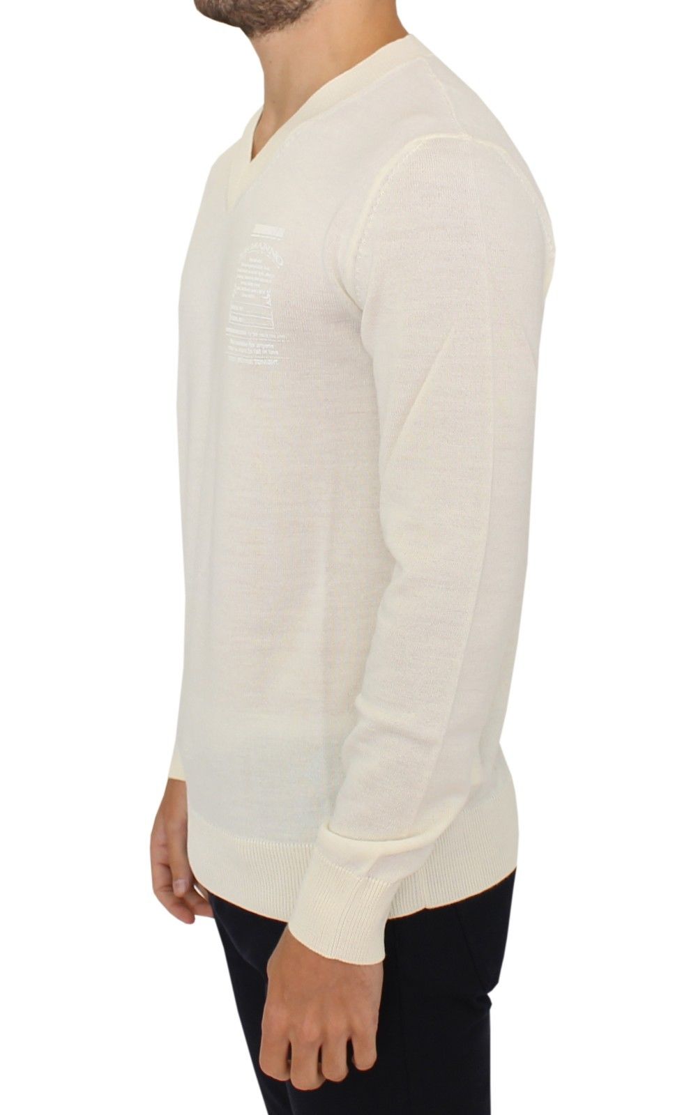 Ermanno Scervino Off White Wool Blend V-neck Pullover Men's Sweater