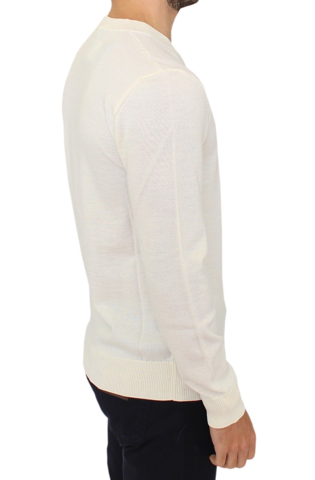 Ermanno Scervino Off White Wool Blend V-neck Pullover Men's Sweater