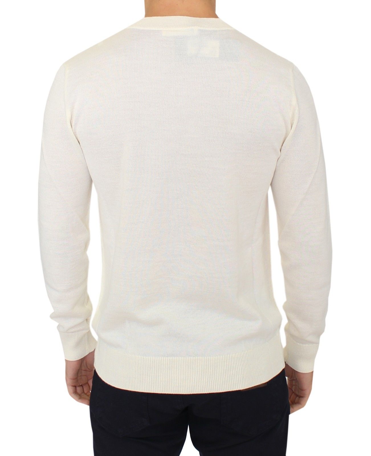 Ermanno Scervino Off White Wool Blend V-neck Pullover Men's Sweater