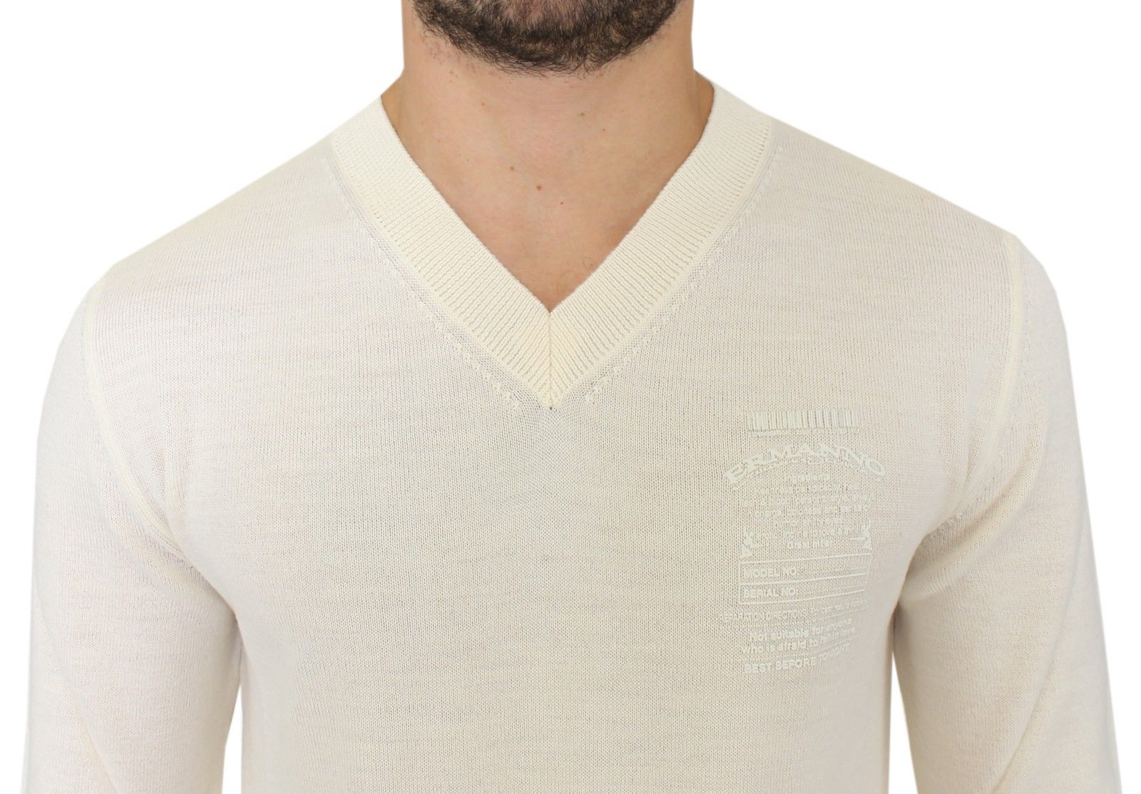 Ermanno Scervino Off White Wool Blend V-neck Pullover Men's Sweater