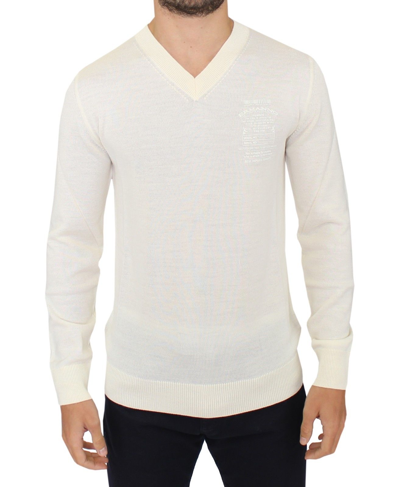Ermanno Scervino Off White Wool Blend V-neck Pullover Men's Sweater