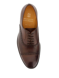 Brunello Cucinelli Polished Leather Brogue Cap-Toe Oxfords