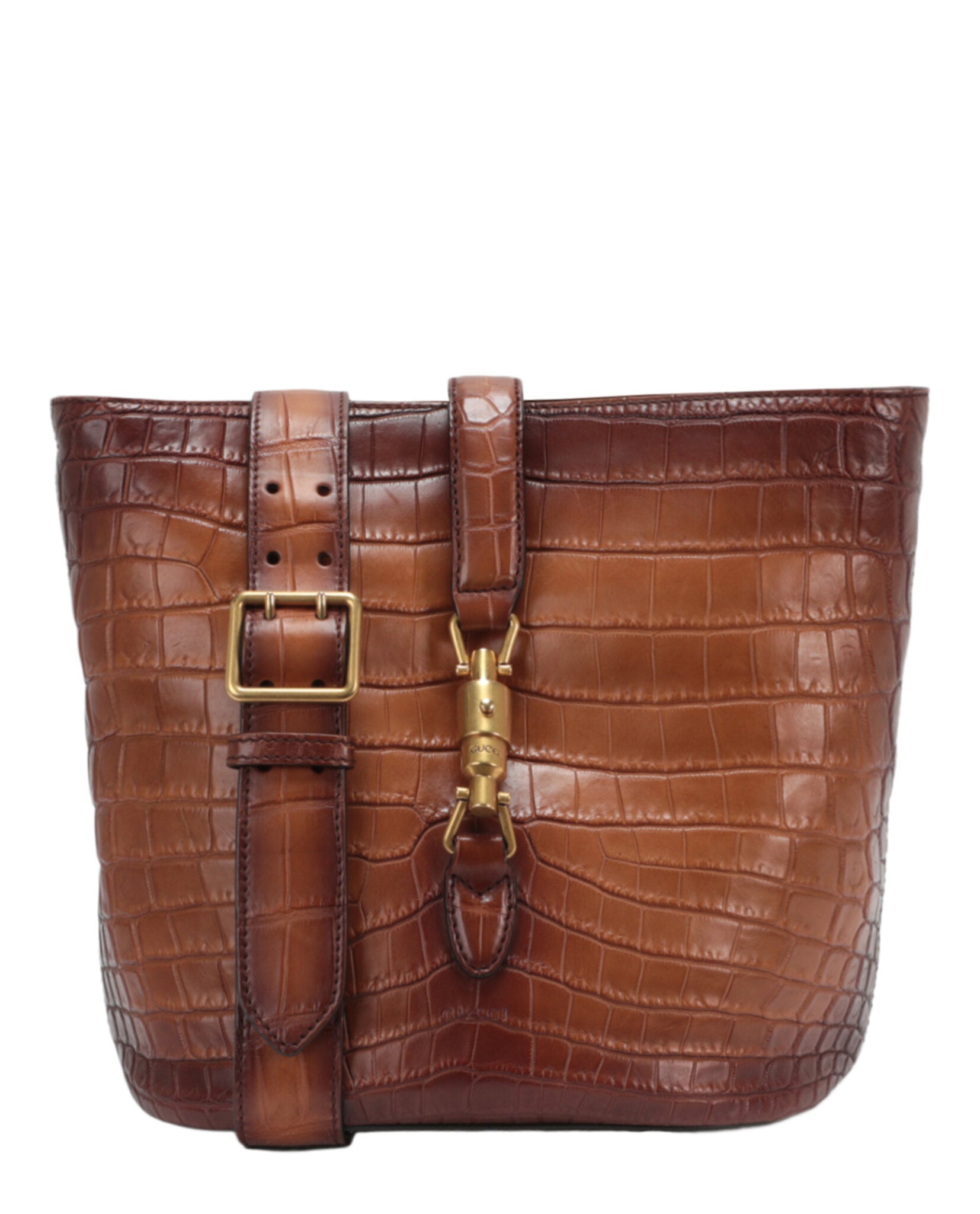 Gucci Womens Jackie Crocodile Bucket Bag Medium Cuir Rocky