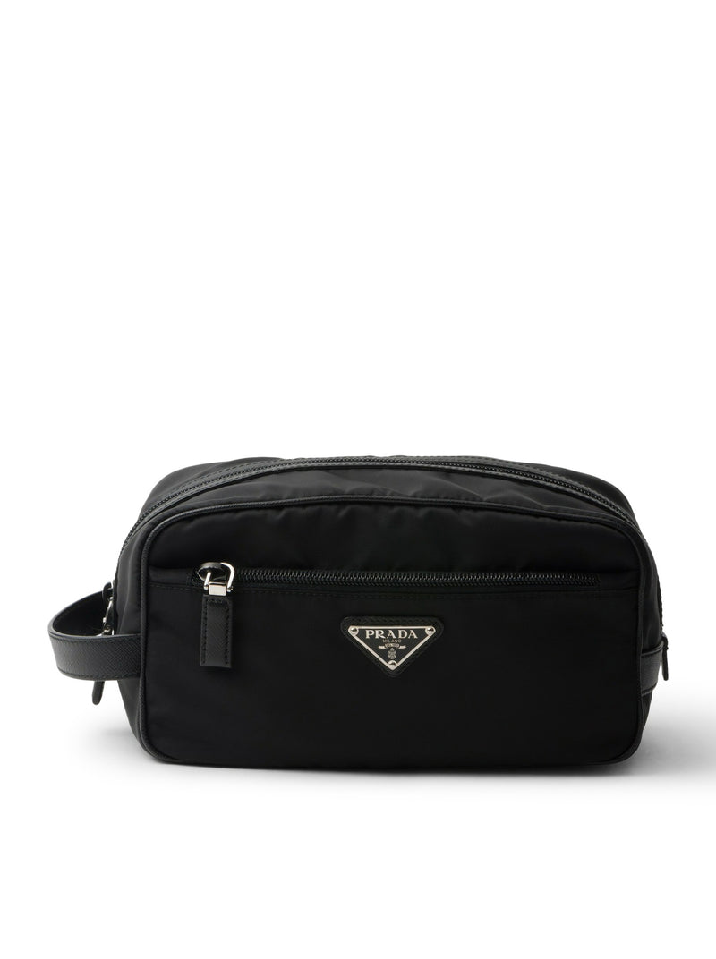 Prada Men Travel Pouch In Re-Nylon And Saffiano
