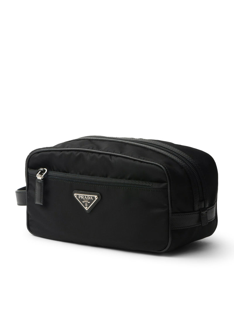 Prada Men Travel Pouch In Re-Nylon And Saffiano