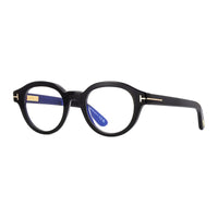 Tom Ford Tom Ford Eyeglasses Round Full Rim, Shiny Black Frame and Clear/Blue-Light Block Lenses Lens FT6037-B001