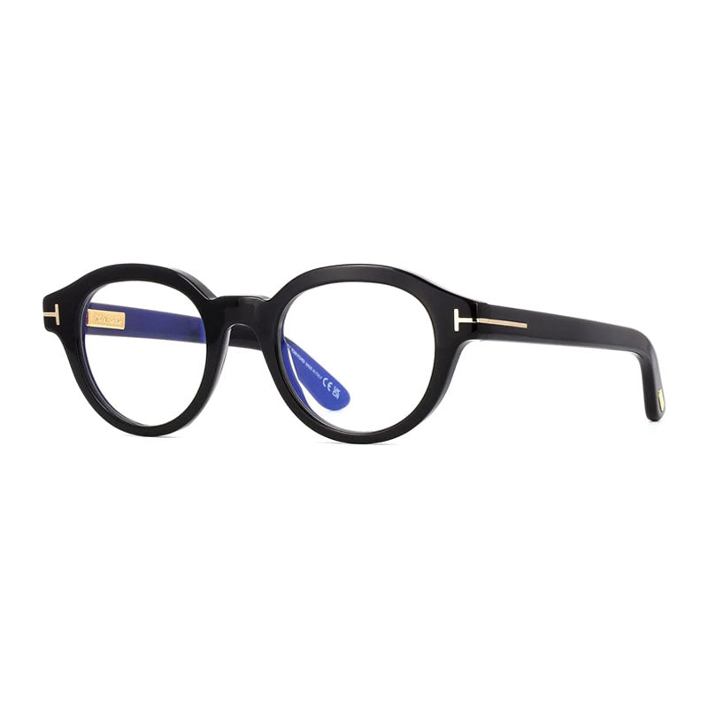 Tom Ford Tom Ford Eyeglasses Round Full Rim, Shiny Black Frame and Clear/Blue-Light Block Lenses Lens FT6037-B001