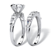 PalmBeach Jewelry 10K White Gold Round Cubic Zirconia Bridal Ring Set Sizes 5-10