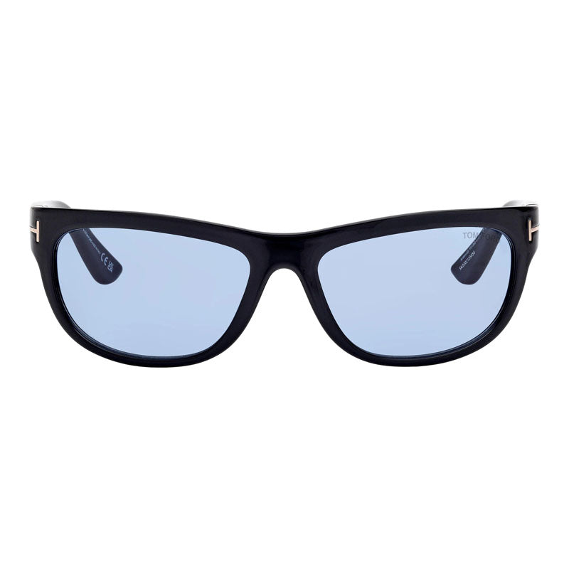 Tom Ford Sunglasses Rectangle Full Rim, Shiny Black Frame and Smoke Lens FT136301A