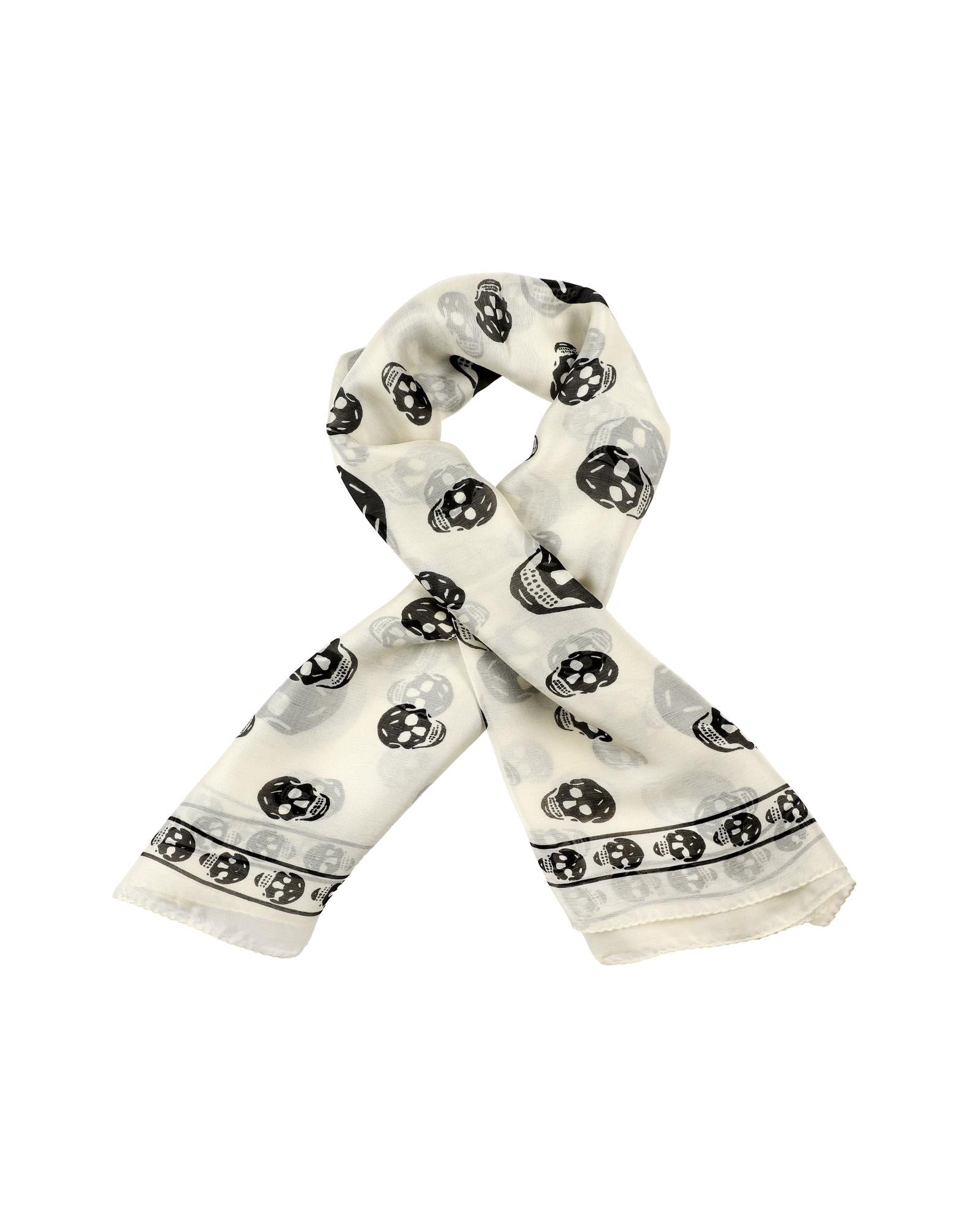 Alexander Mcqueen Skull Print Silk Scarf Women White | White Scarves & Shawls