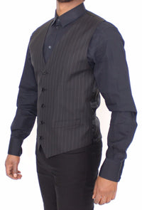 Dolce & Gabbana Black Striped Wool Silk Dress Vest Men's Gilet4