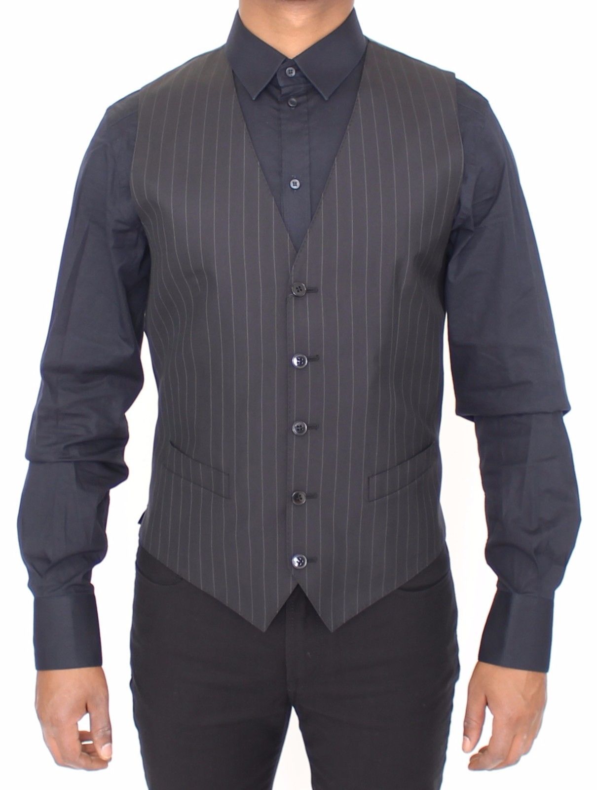 Dolce & Gabbana Black Striped Wool Silk Dress Vest Men's Gilet2
