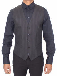 Dolce & Gabbana Black Striped Wool Silk Dress Vest Men's Gilet2