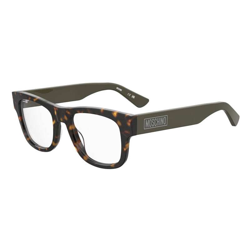 Moschino Eyeglasses Square Full Rim, Havana Frame and Clear Demo Lenses Lens MOS646008600