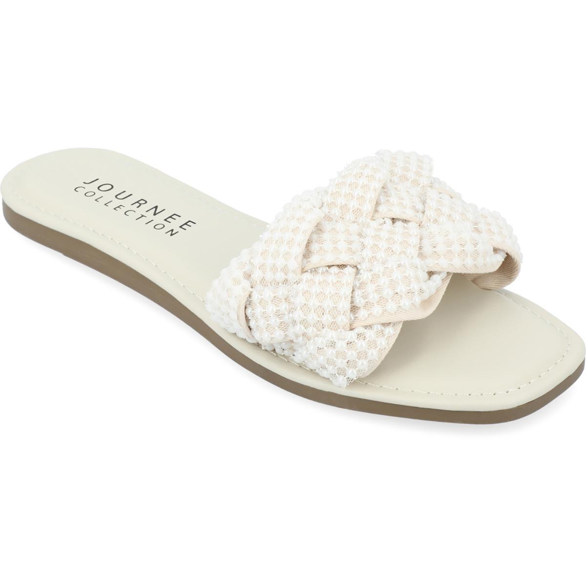 RAILLEY Womens Square Toe Braided Slide Sandals 10 Medium Ivory
