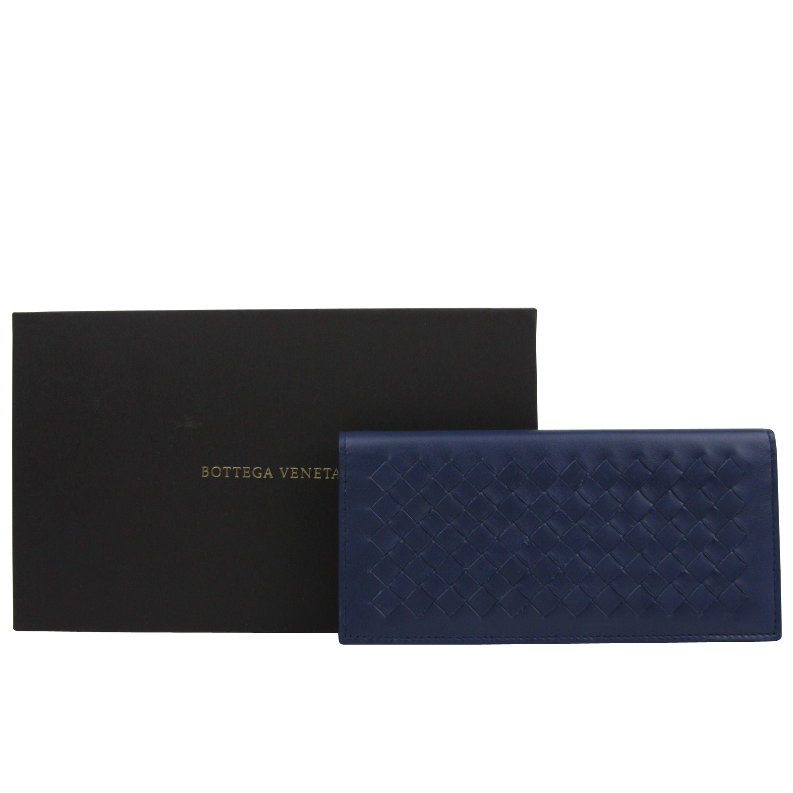 Bottega Veneta Men's Intercciaco Navy Blue Leather Long Bifold Wallet