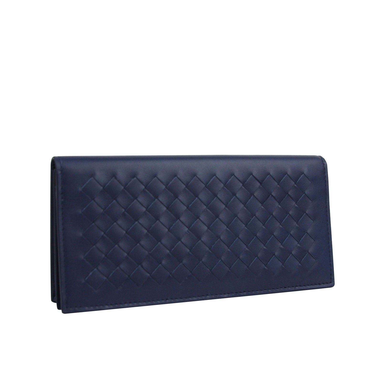 Bottega Veneta Men's Intercciaco Navy Blue Leather Long Bifold Wallet