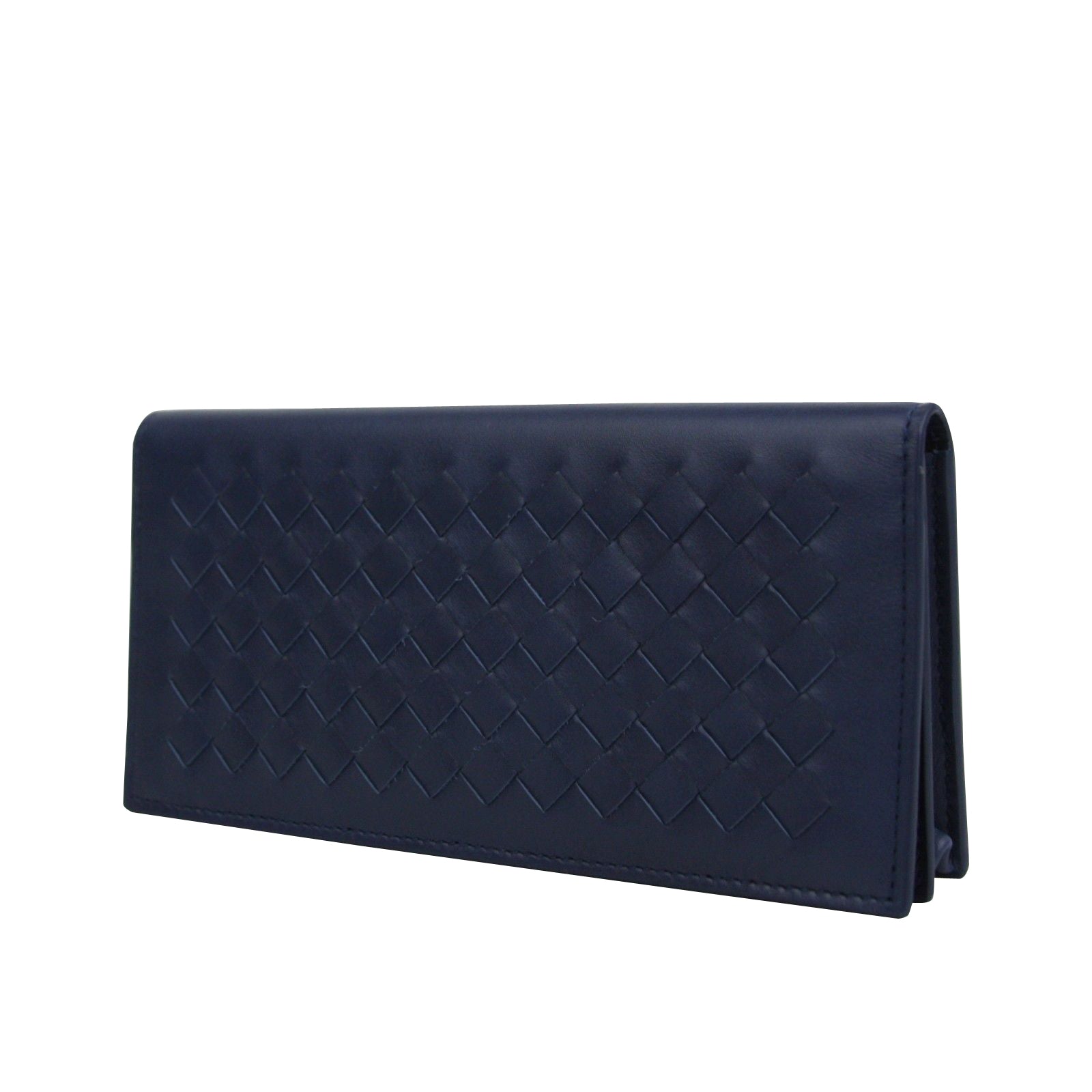 Bottega Veneta Men's Intercciaco Navy Blue Leather Long Bifold Wallet