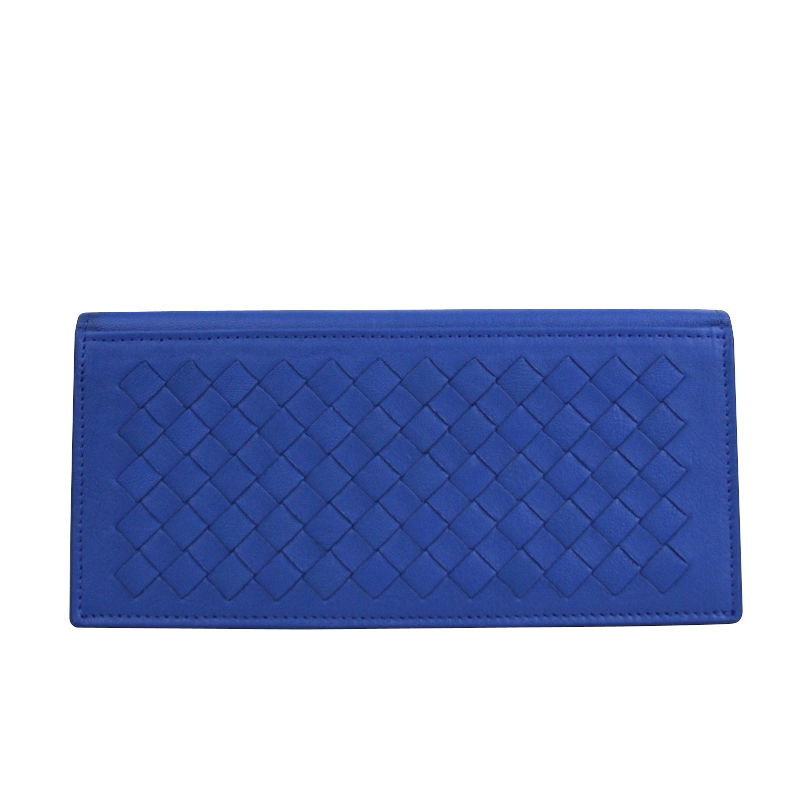 Bottega Veneta Men's Intercciaco Blue Leather Woven Long Bifold Wallet