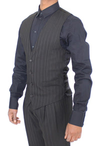 Dolce & Gabbana Black Striped Stretch Dress Vest Men's Gilet4