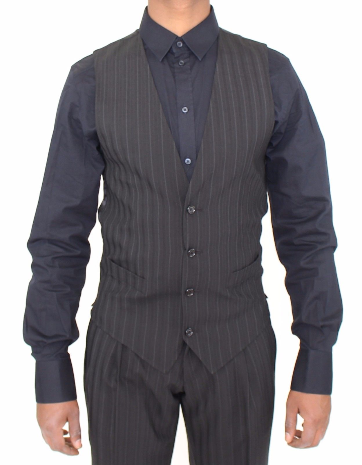 Dolce & Gabbana Black Striped Stretch Dress Vest Men's Gilet2