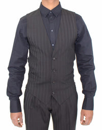 Dolce & Gabbana Black Striped Stretch Dress Vest Men's Gilet2