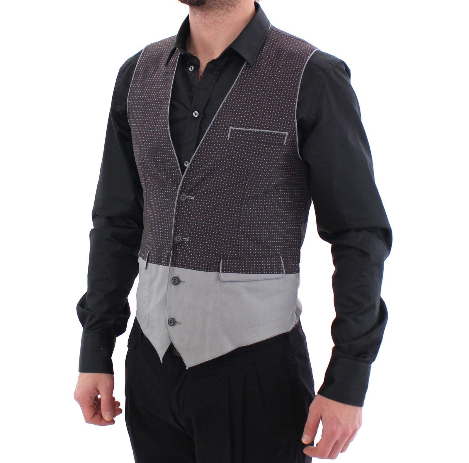 Dolce & Gabbana Gray Polka Dot Dress Vest Gilet Men's Weste3