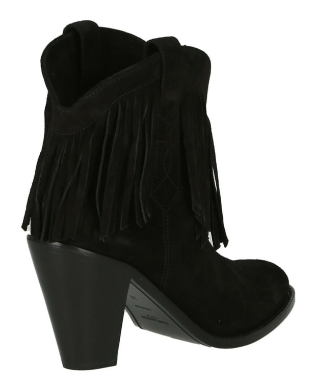 Saint Laurent Womens Western Fringed Ankle Boots