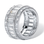 PalmBeach Jewelry Platinum-plated Sterling Silver Emerald Cut Cubic Zirconia Bridal Eternity Ring Sizes 7-12