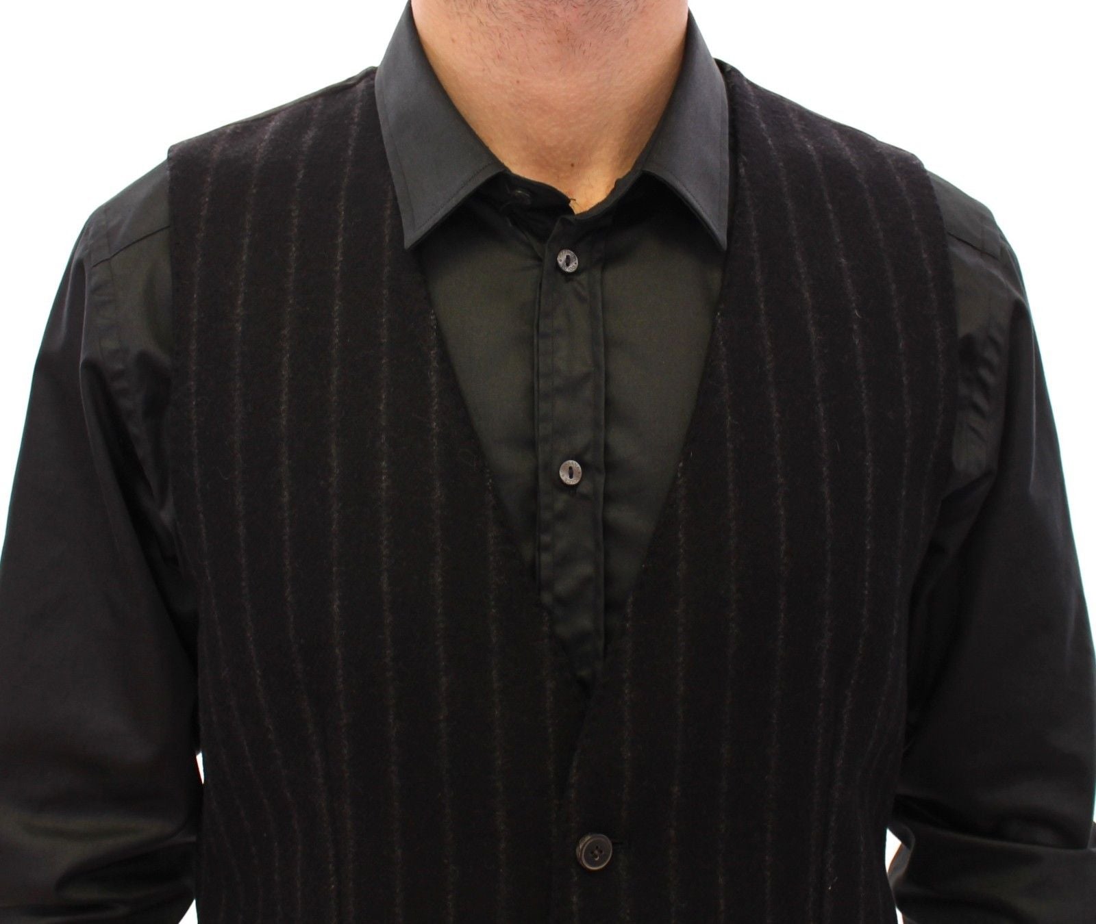Dolce & Gabbana Black Striped Wool Logo Vest Gilet Men's Weste8