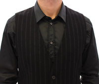 Dolce & Gabbana Black Striped Wool Logo Vest Gilet Men's Weste8