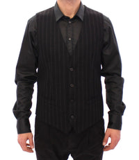 Dolce & Gabbana Black Striped Wool Logo Vest Gilet Men's Weste2