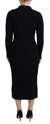 Dolce & Gabbana Black Wool Knitted Sheath Sweater Women's Dress