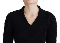 Dolce & Gabbana Black Wool Knitted Sheath Sweater Women's Dress