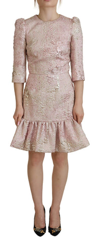 Dolce & Gabbana Pink Jaquard 3/4 Sleeve Sheath Midi Women's Dress