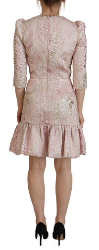 Dolce & Gabbana Pink Jaquard 3/4 Sleeve Sheath Midi Women's Dress