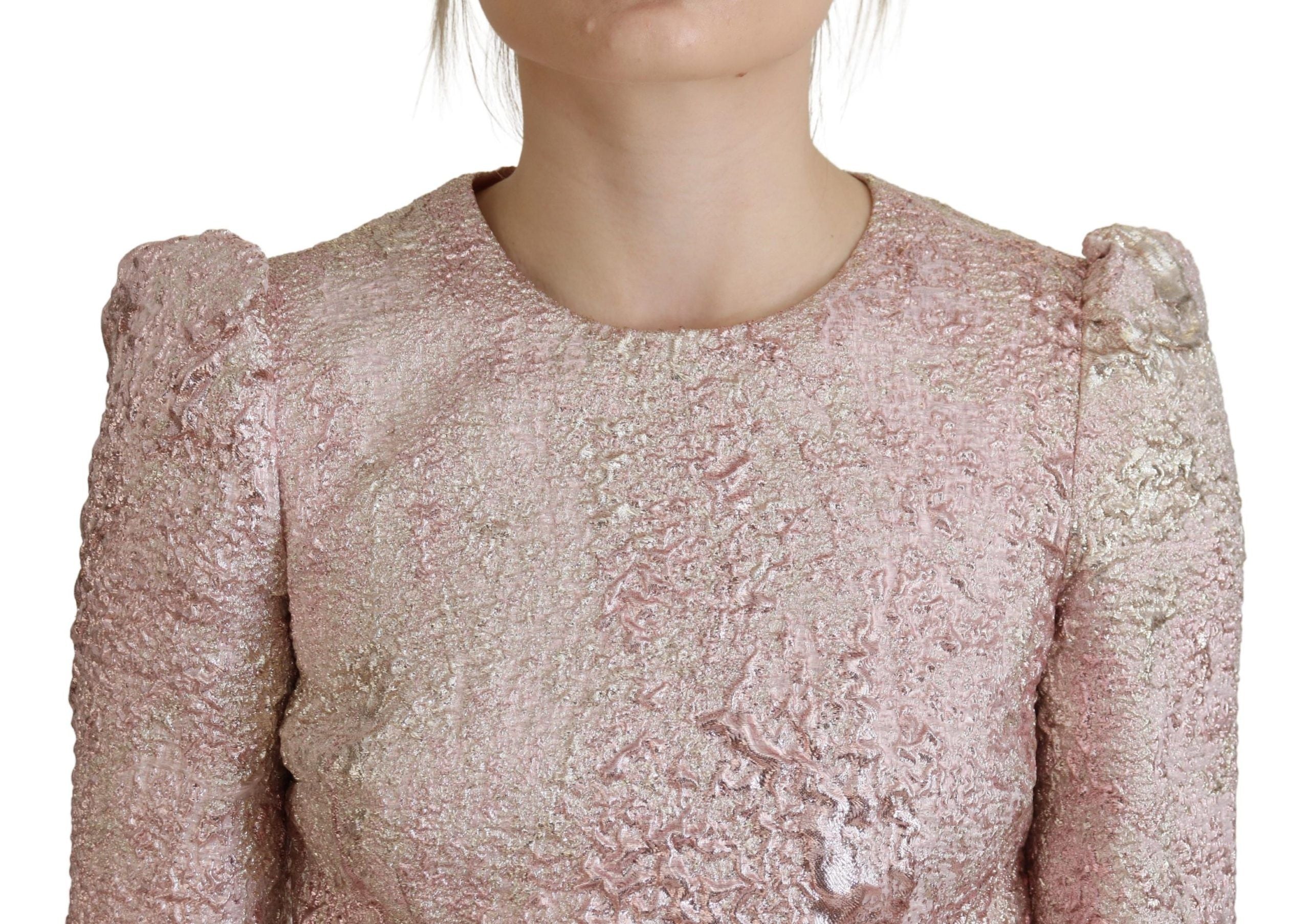 Dolce & Gabbana Pink Jaquard 3/4 Sleeve Sheath Midi Women's Dress