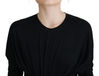 Dolce & Gabbana Black Sheath Midi Gown Wool Wrap Women's Dress