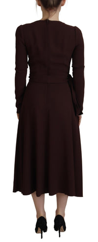 Dolce & Gabbana Brown Wrap Long Sleeve Midi Stretch Women's Dress