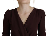 Dolce & Gabbana Brown Wrap Long Sleeve Midi Stretch Women's Dress