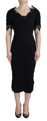 Dolce & Gabbana Black Sheath Midi Bodycon Lace Silk Women's Dress