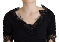 Dolce & Gabbana Black Sheath Midi Bodycon Lace Silk Women's Dress