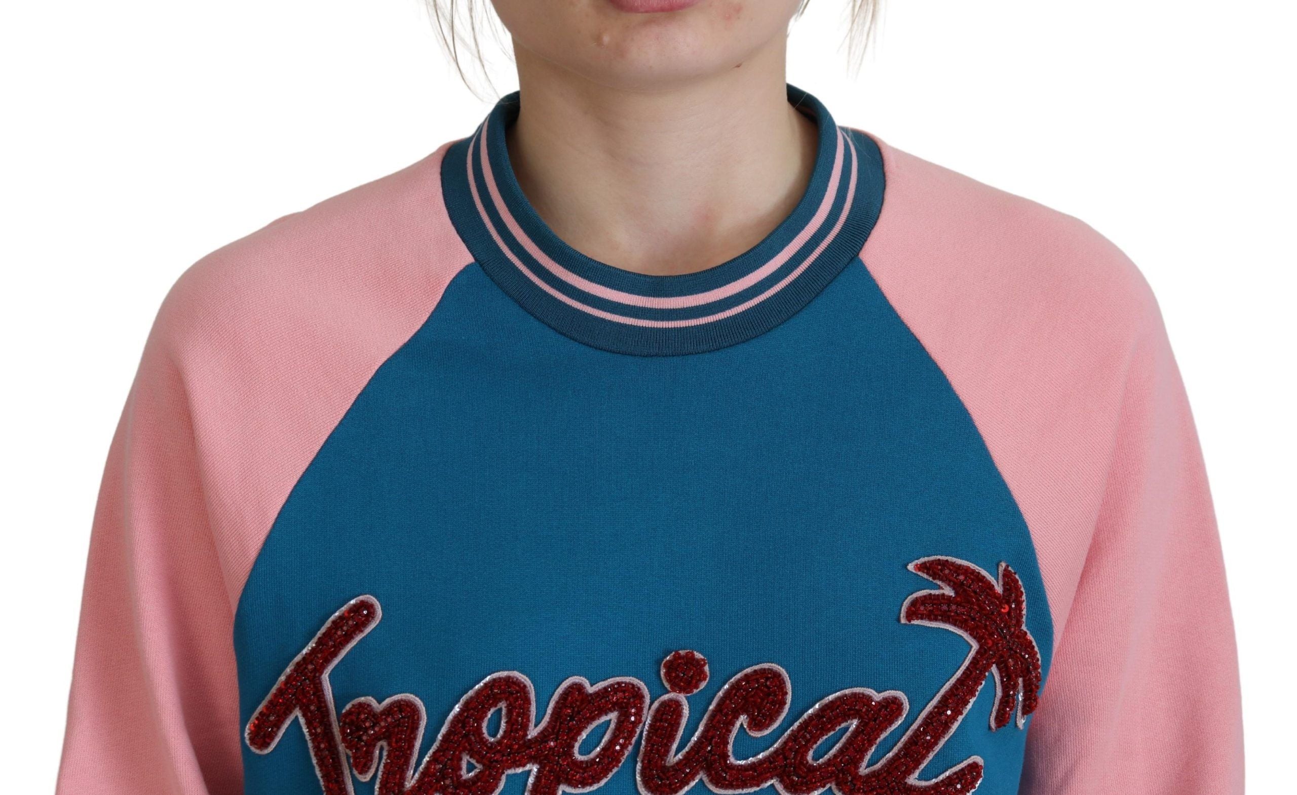 Dolce & Gabbana Blue Pink Queen Sequin Crystal Women's Sweater