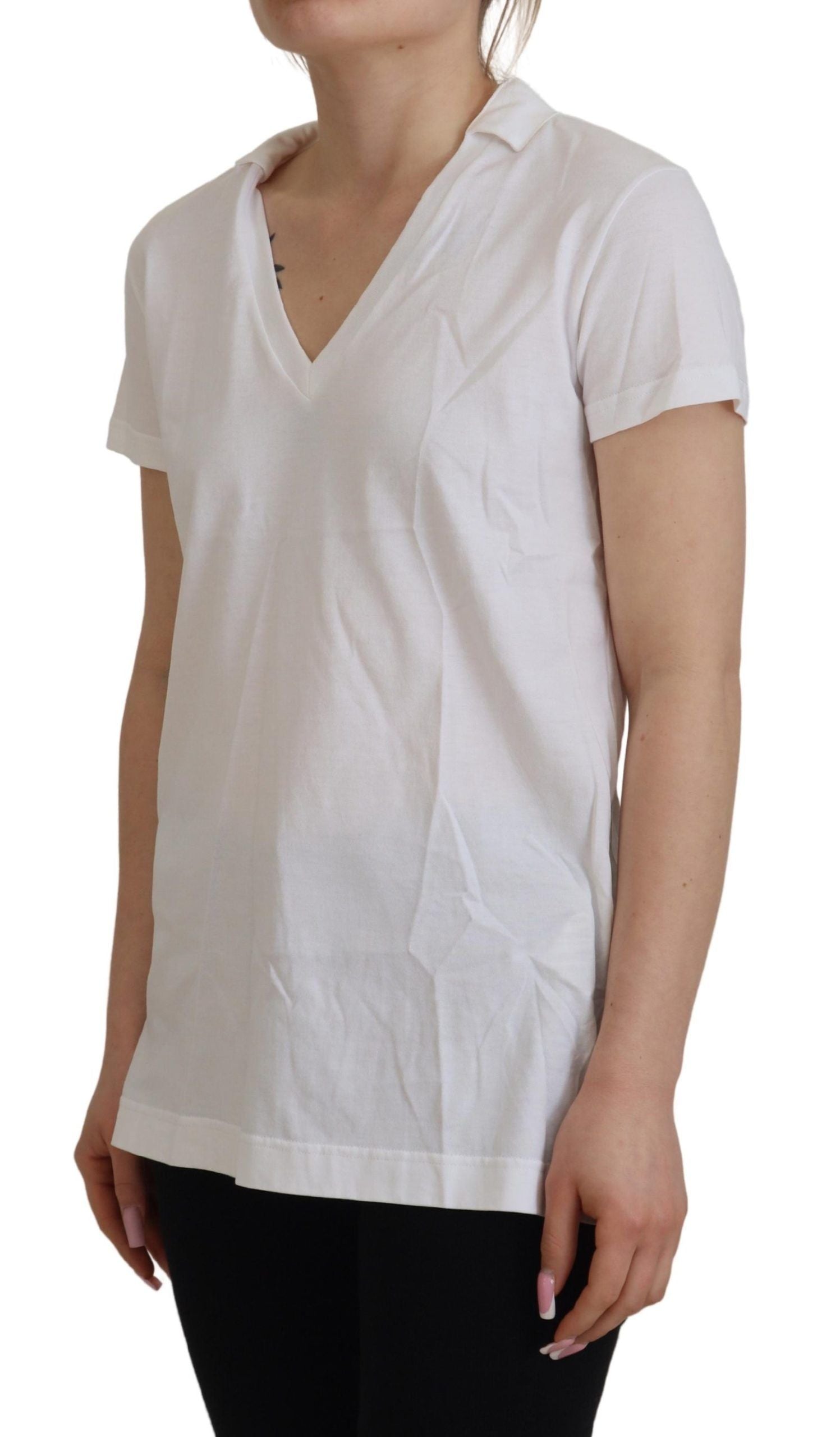 Dolce & Gabbana White Short Sleeve V-neck Cotton Top Blouse Women's T-shirt