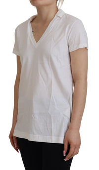 Dolce & Gabbana White Short Sleeve V-neck Cotton Top Blouse Women's T-shirt