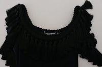 Dolce & Gabbana Black Tank Top Women's Tassle Cotton Women's Blouse